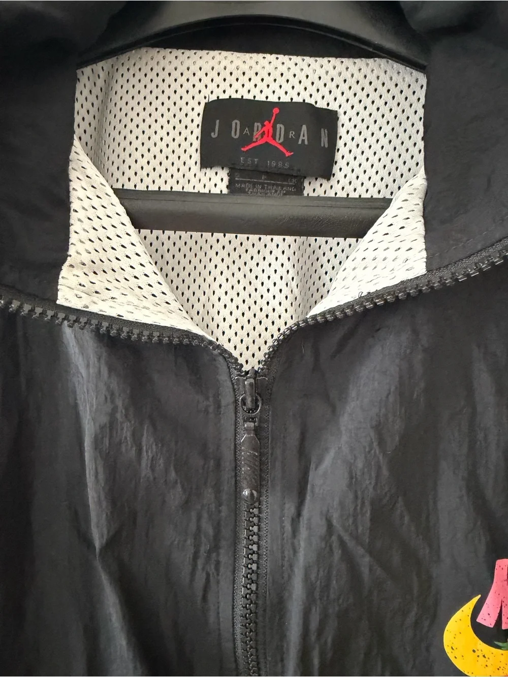 Jordan Black Hooded Windbreaker with Multicolor Logo Accent